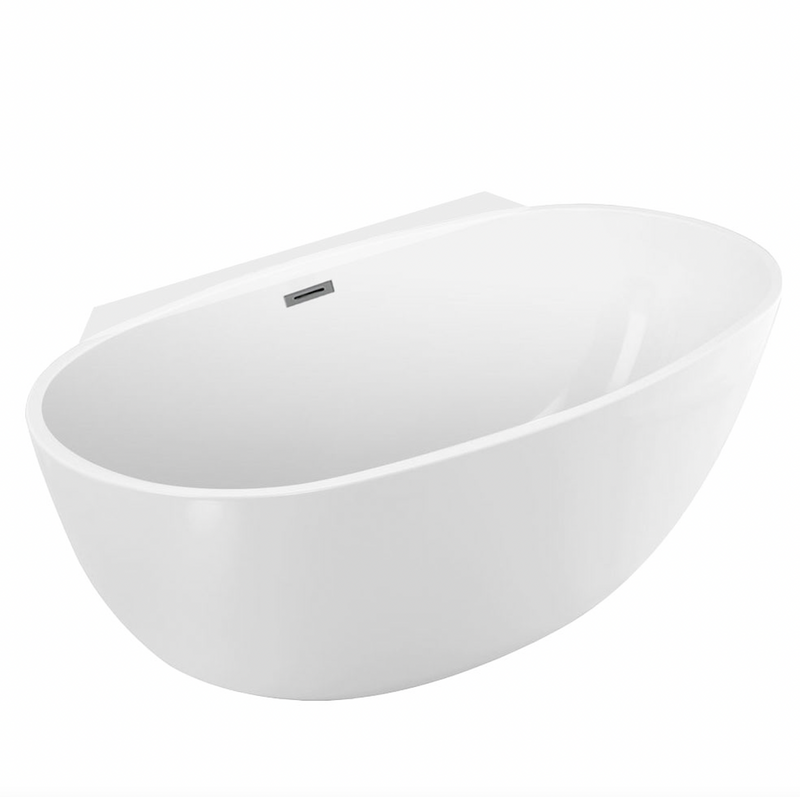 Design Element 65" Acrylic Center Drain Oval Double Ended Flat Bottom Freestanding Bathtub In Glossy White TB-277