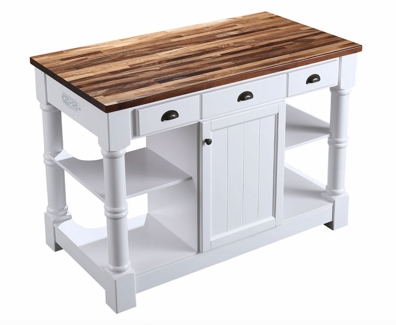 Design Element Monterey 52 In. Kitchen Island - Dark Walnut Finish - White KD-03-52-W-WD