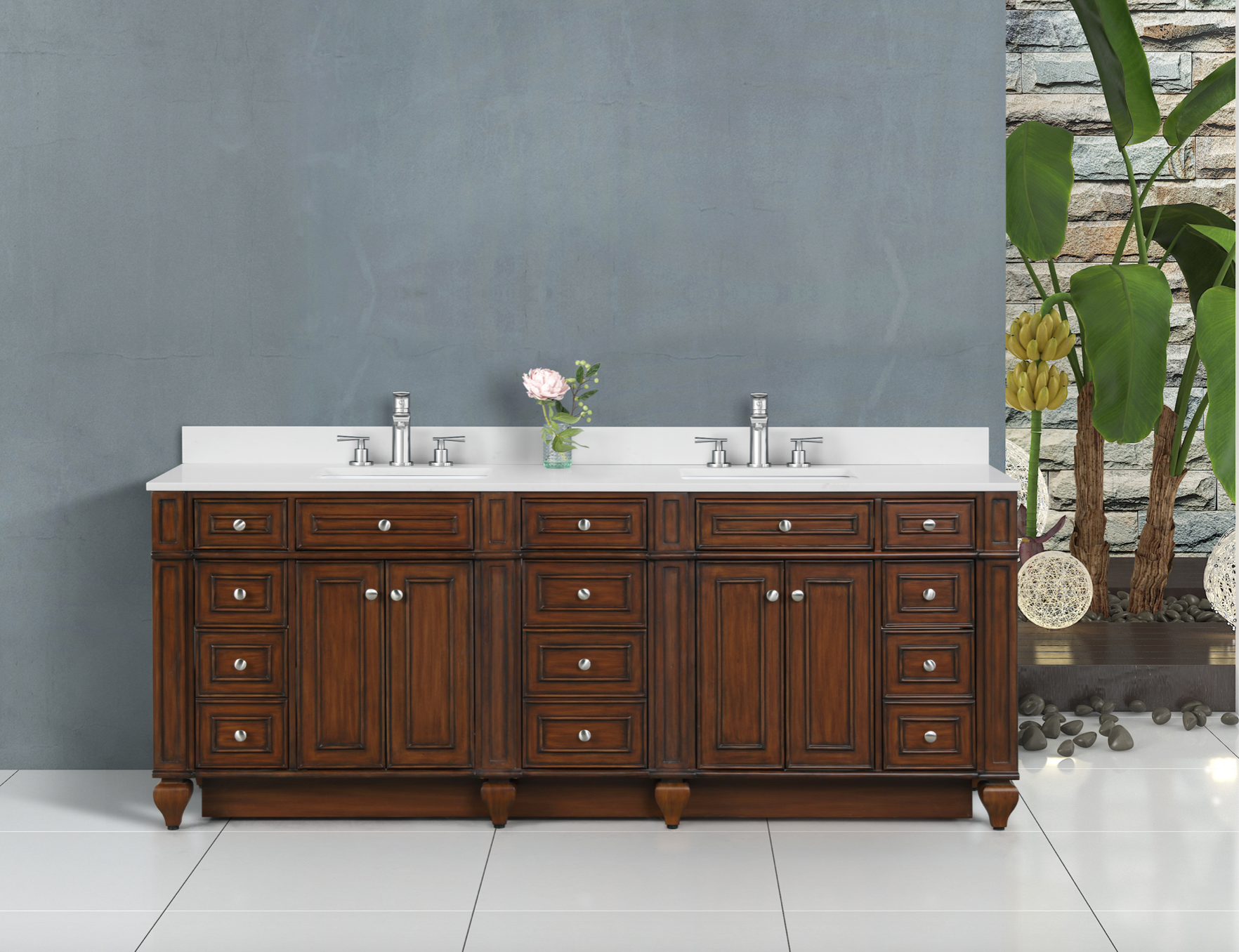 Design Element Winston 84" Double Vanity In Walnut WN-84-BR