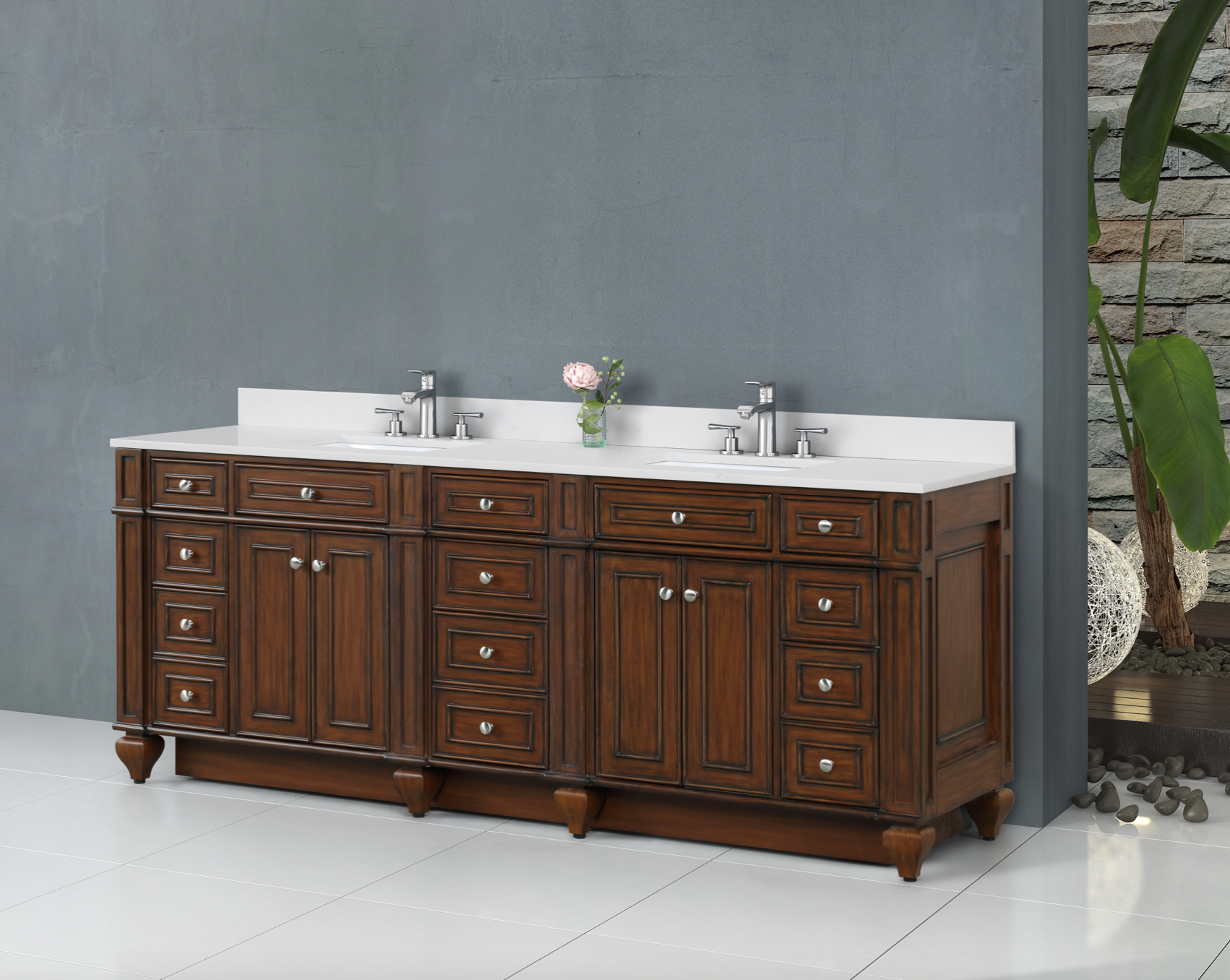 Design Element Winston 84" Double Vanity In Walnut WN-84-BR