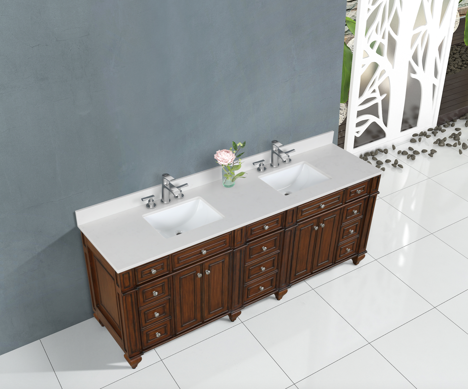 Design Element Winston 84" Double Vanity In Walnut WN-84-BR