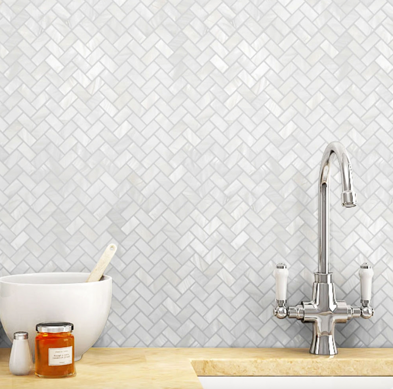 Design Element Herringbone 12x12 Marble Mosaic Wall Tile MTILE01