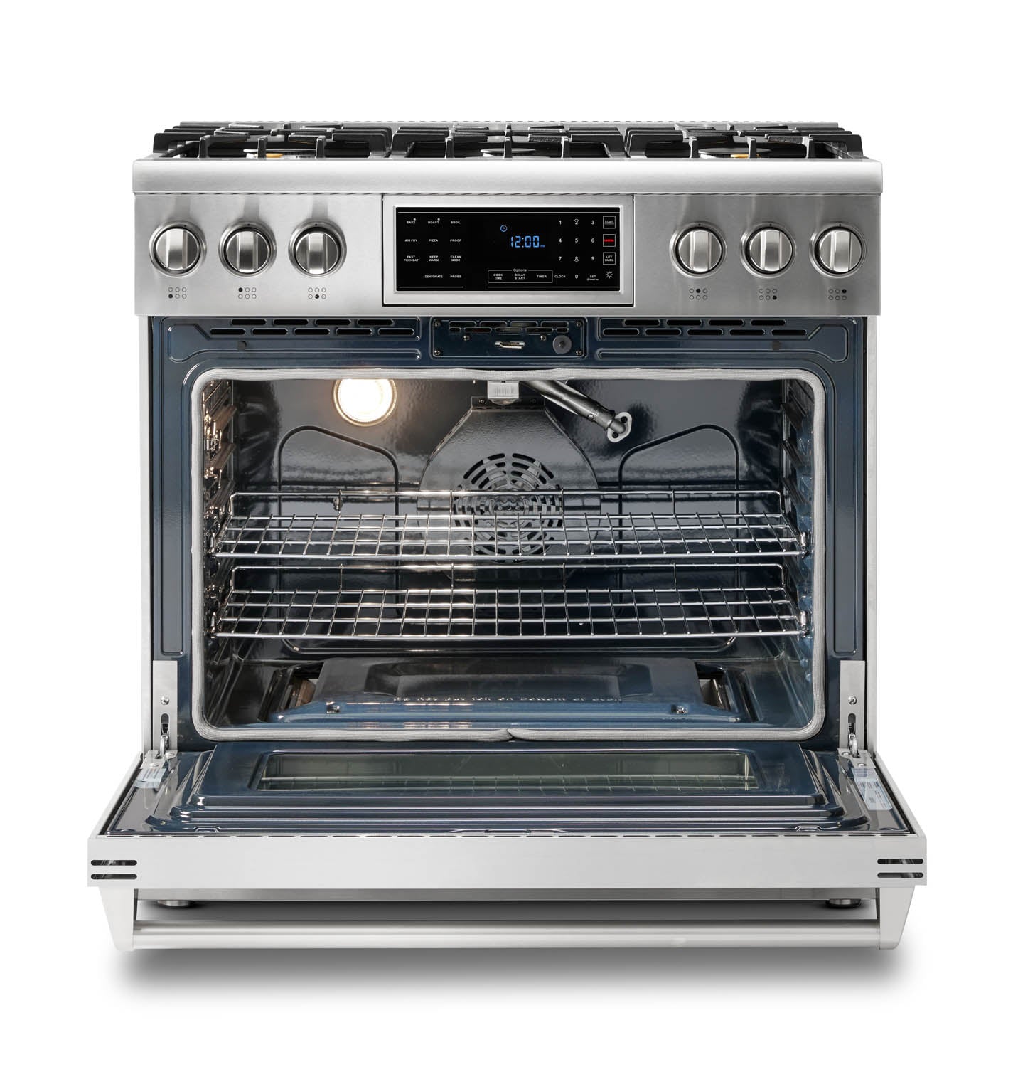 Thor Kitchen 36" Gas Range with 6.0 Cu. Ft. Self-Cleaning Oven, Air Fryer, Tilt Panel in Stainless Steel TRG3601