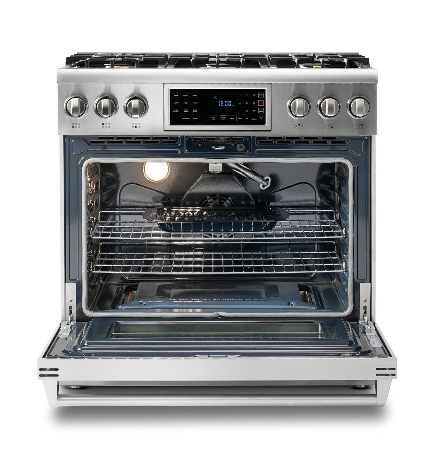 Thor Kitchen 36" Gas Range with 6.0 Cu. Ft. Self-Cleaning Oven, Air Fryer, Tilt Panel in Stainless Steel TRG3601