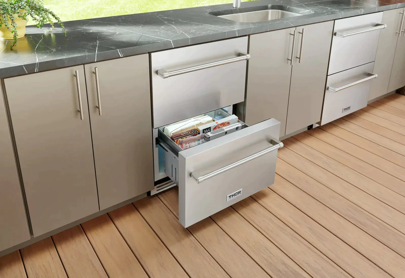 Thor Kitchen 2-Piece Appliance Package - 24-Inch Double Drawer Refrigerator and Freezer Drawer in Stainless Steel