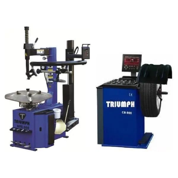 Triumph 950-1 Tire Changer and 800 Wheel Balancer Combo – Commercial-grade tire service equipment for efficient tire and wheel servicing.

