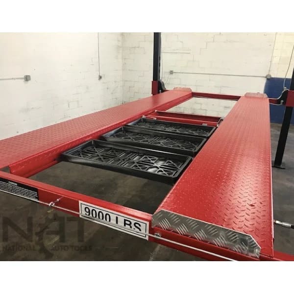 Triumph NOS9000 Car Lift Four Post with Jack and Drip Trays for Convenient Vehicle Servicing and Storage