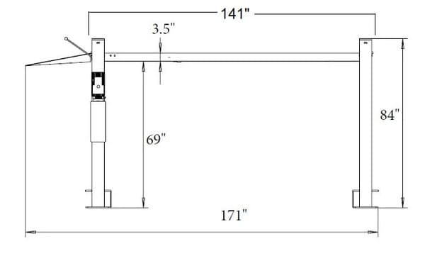Triumph NSS-8 Classic Lift technical diagram showing key measurements and components
