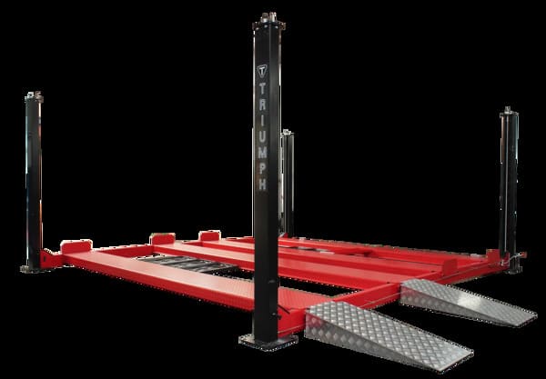 Triumph NSS9000 Four Post Car Lift Lowered Position








