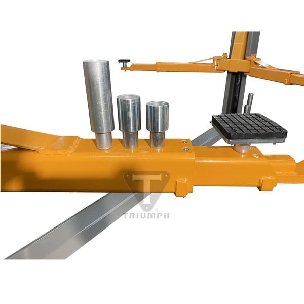 Triumph NT-11 11k lb Two Post Auto Lift with three-stack height extension adapters for various vehicle heights