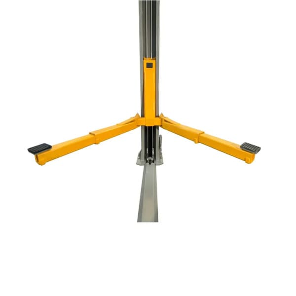 Triumph NT-15 15,000 lb Two Post Auto Lift forks close-up showing durable construction for heavy vehicle lifting.