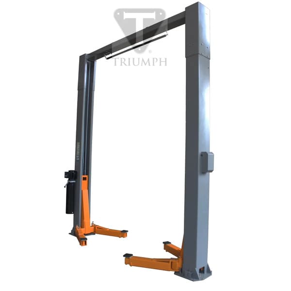 Right side view of Triumph NTO-15 15K lb commercial two post auto lift