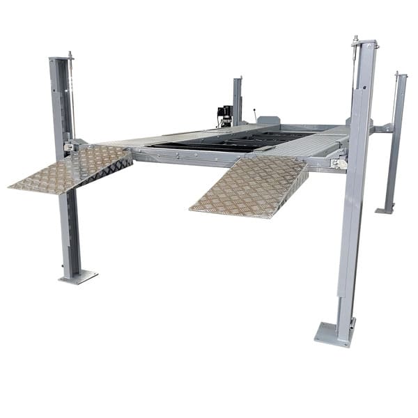 Triumph X1 Easy Park Car Lift fully raised without vehicle, showcasing sturdy runways
