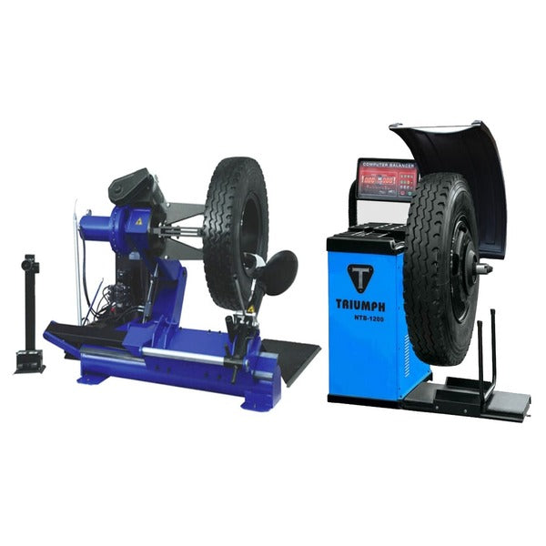 Triumph NTC-690 tire changer and NTB-1200 wheel balancer combo package for heavy-duty truck and bus tire service.
