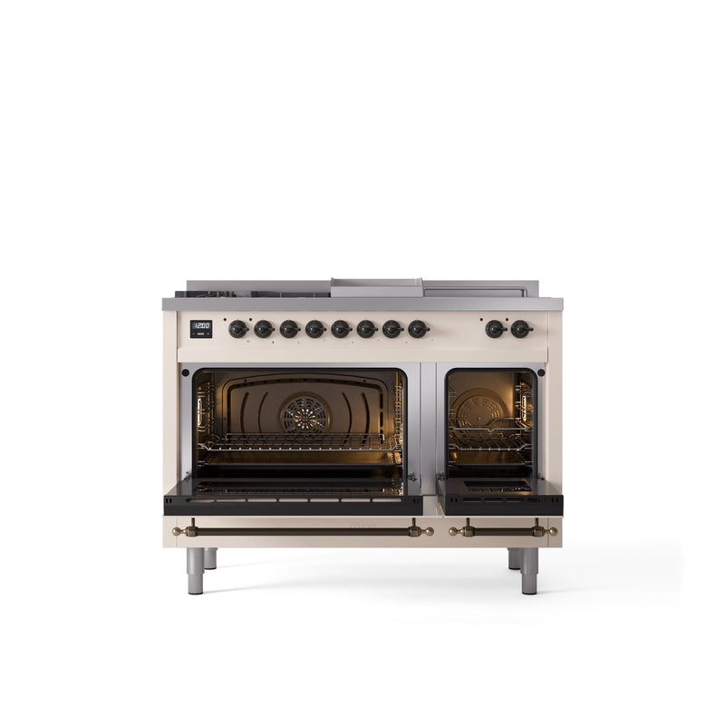 ILVE Nostalgie 48" Dual Fuel Range with 5 Sealed Burners Griddle French Top Triple Glass Door - UP48FSNMP