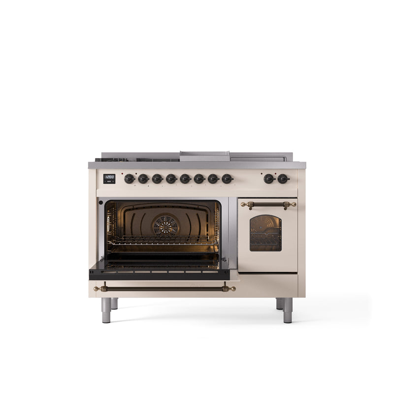 ILVE Nostalgie 48" Dual Fuel Range with 5 Sealed Burners Griddle French Top Triple Glass Door - UP48FSNMP