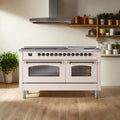 ILVE Nostalgie 60" Dual Fuel Range with 9 Sealed Burners Griddle Triple Glass Door - UP60FNMP