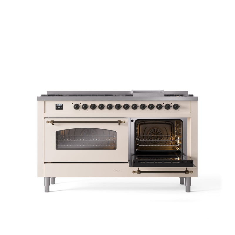 ILVE Nostalgie 60" Dual Fuel Range with 9 Sealed Burners Griddle Triple Glass Door - UP60FNMP