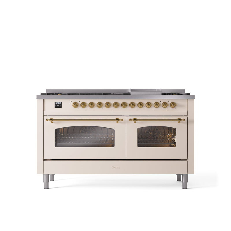 ILVE Nostalgie 60" Dual Fuel Range with 9 Sealed Burners Griddle Triple Glass Door - UP60FNMP