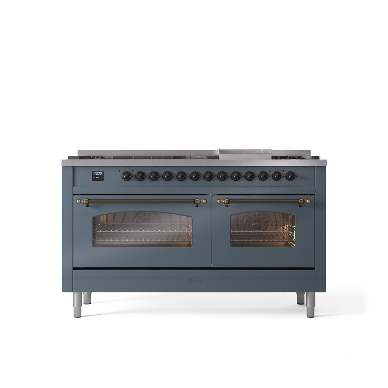 ILVE Nostalgie 60" Dual Fuel Range with 9 Sealed Burners Griddle Triple Glass Door - UP60FNMP