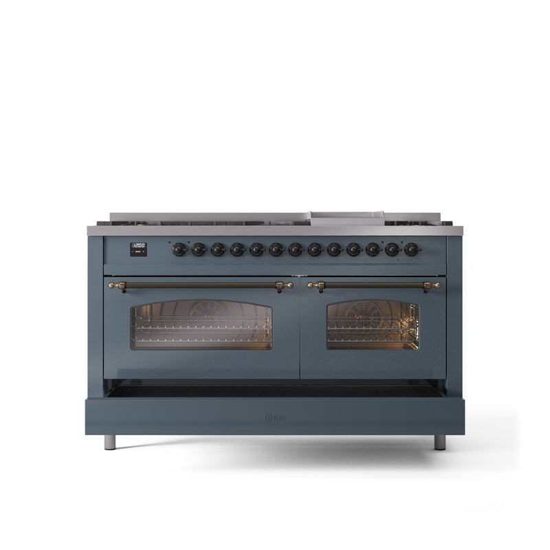 ILVE Nostalgie 60" Dual Fuel Range with 9 Sealed Burners Griddle Triple Glass Door - UP60FNMP