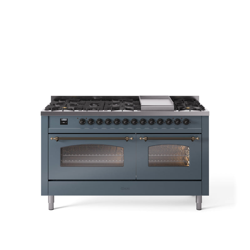 ILVE Nostalgie 60" Dual Fuel Range with 9 Sealed Burners Griddle Triple Glass Door - UP60FNMP