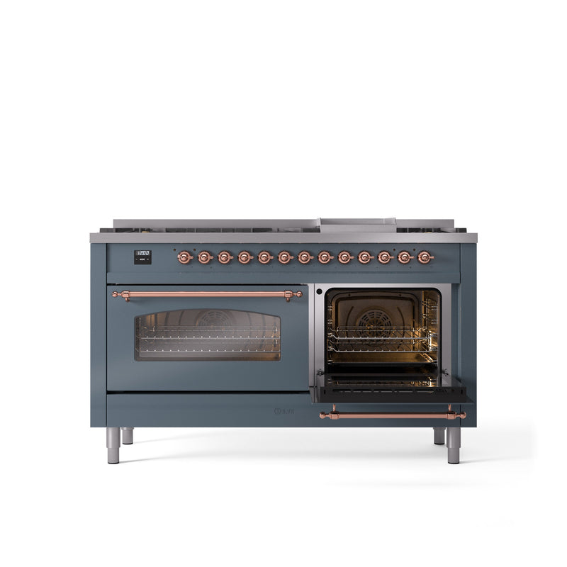 ILVE Nostalgie 60" Dual Fuel Range with 9 Sealed Burners Griddle Triple Glass Door - UP60FNMP