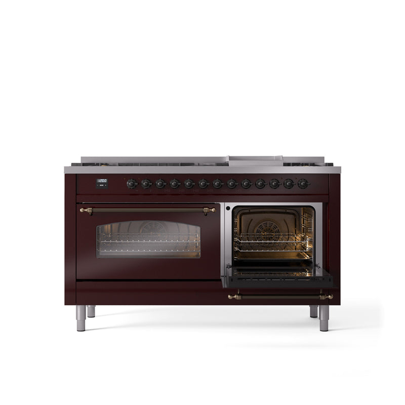 ILVE Nostalgie 60" Dual Fuel Range with 9 Sealed Burners Griddle Triple Glass Door - UP60FNMP