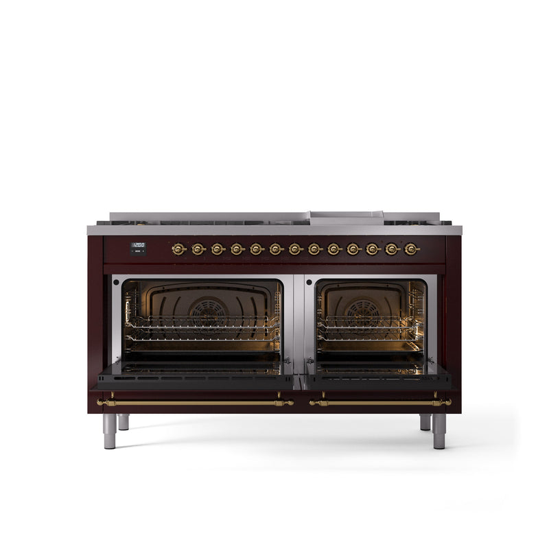 ILVE Nostalgie 60" Dual Fuel Range with 9 Sealed Burners Griddle Triple Glass Door - UP60FNMP