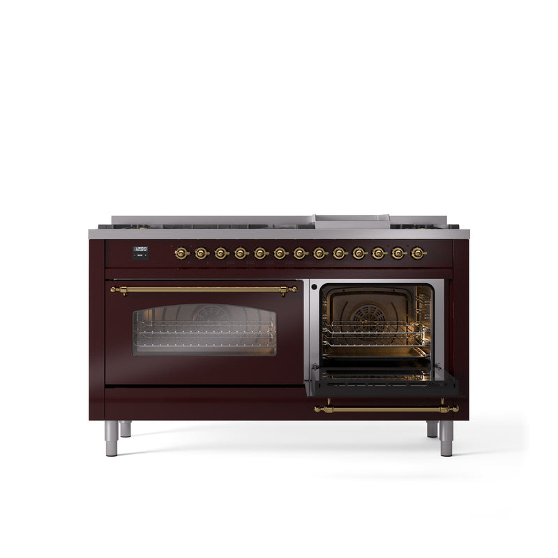 ILVE Nostalgie 60" Dual Fuel Range with 9 Sealed Burners Griddle Triple Glass Door - UP60FNMP