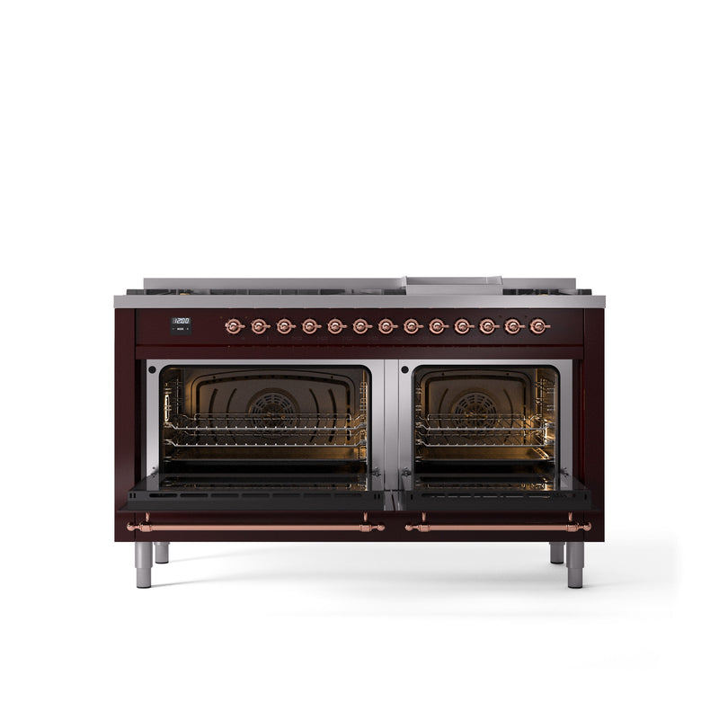 ILVE Nostalgie 60" Dual Fuel Range with 9 Sealed Burners Griddle Triple Glass Door - UP60FNMP