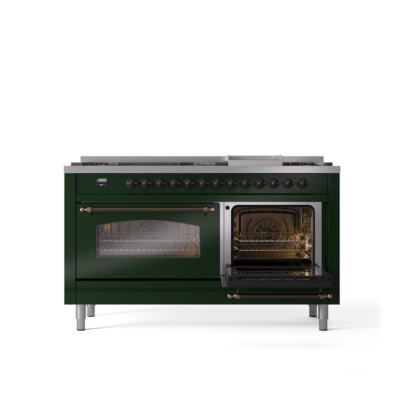 ILVE Nostalgie 60" Dual Fuel Range with 9 Sealed Burners Griddle Triple Glass Door - UP60FNMP