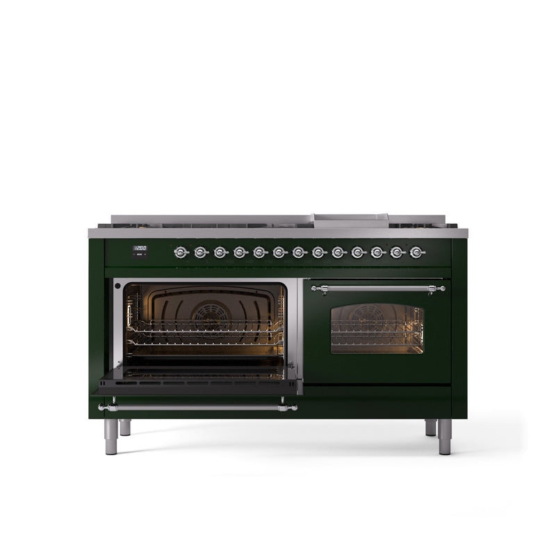 ILVE Nostalgie 60" Dual Fuel Range with 9 Sealed Burners Griddle Triple Glass Door - UP60FNMP