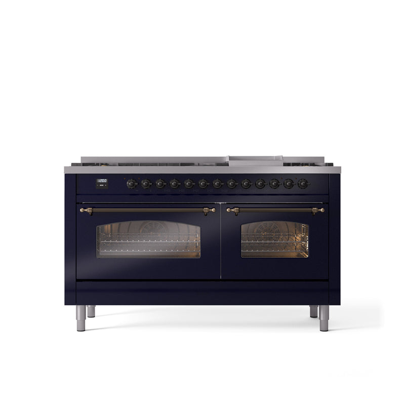 ILVE Nostalgie 60" Dual Fuel Range with 9 Sealed Burners Griddle Triple Glass Door - UP60FNMP