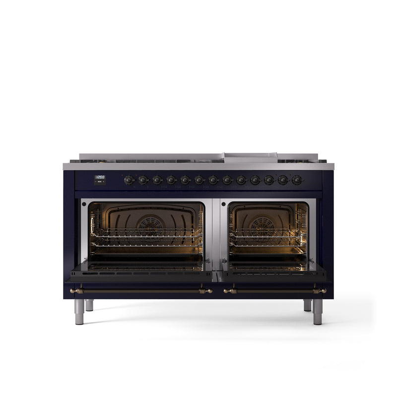 ILVE Nostalgie 60" Dual Fuel Range with 9 Sealed Burners Griddle Triple Glass Door - UP60FNMP