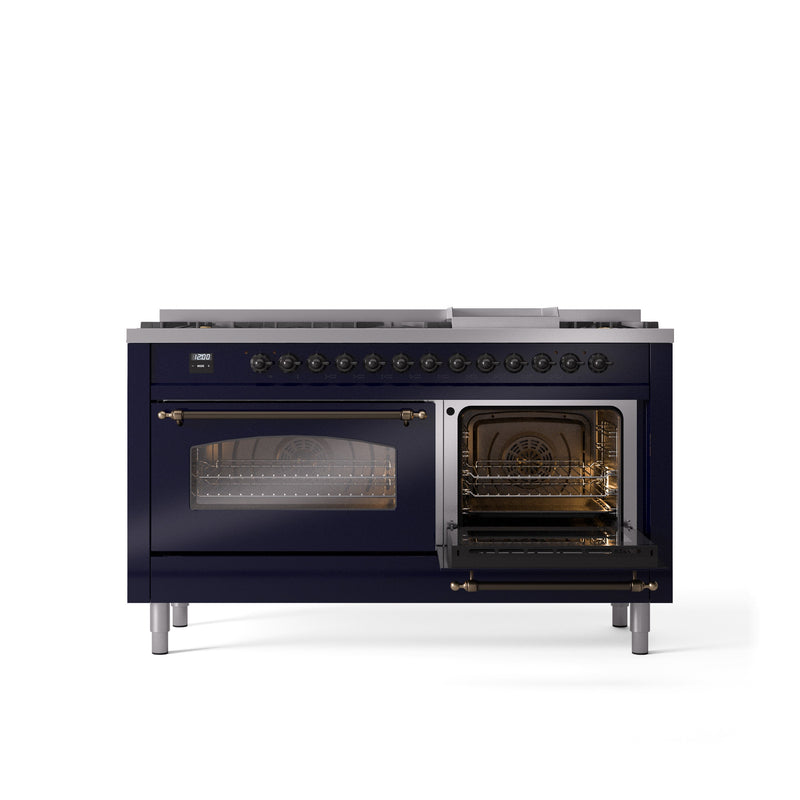 ILVE Nostalgie 60" Dual Fuel Range with 9 Sealed Burners Griddle Triple Glass Door - UP60FNMP