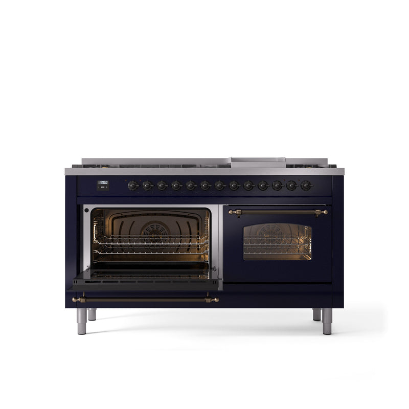 ILVE Nostalgie 60" Dual Fuel Range with 9 Sealed Burners Griddle Triple Glass Door - UP60FNMP