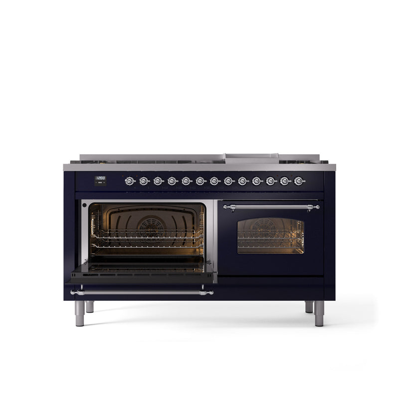 ILVE Nostalgie 60" Dual Fuel Range with 9 Sealed Burners Griddle Triple Glass Door - UP60FNMP