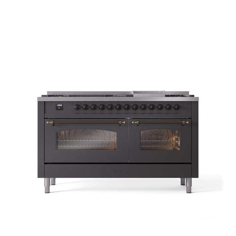 ILVE Nostalgie 60" Dual Fuel Range with 9 Sealed Burners Griddle Triple Glass Door - UP60FNMP