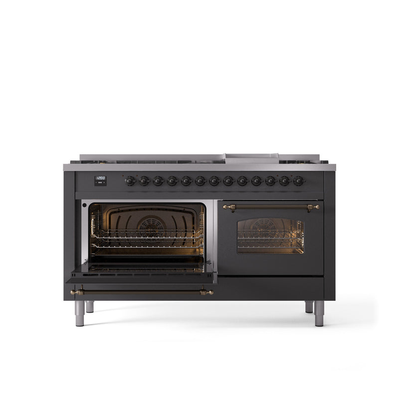 ILVE Nostalgie 60" Dual Fuel Range with 9 Sealed Burners Griddle Triple Glass Door - UP60FNMP