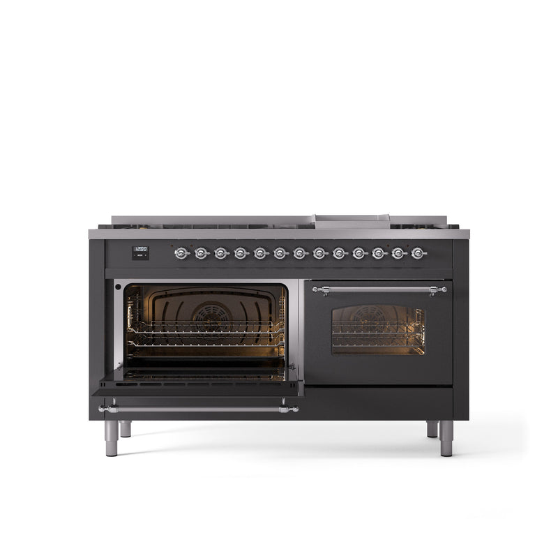 ILVE Nostalgie 60" Dual Fuel Range with 9 Sealed Burners Griddle Triple Glass Door - UP60FNMP