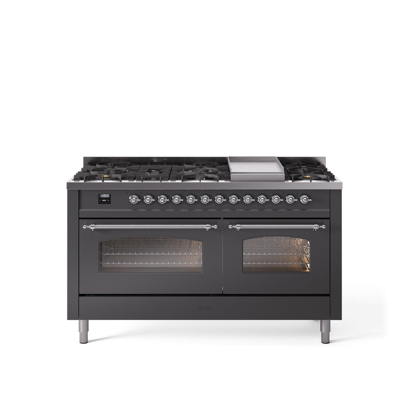 ILVE Nostalgie 60" Dual Fuel Range with 9 Sealed Burners Griddle Triple Glass Door - UP60FNMP