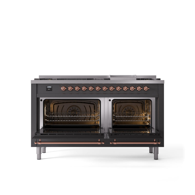 ILVE Nostalgie 60" Dual Fuel Range with 9 Sealed Burners Griddle Triple Glass Door - UP60FNMP