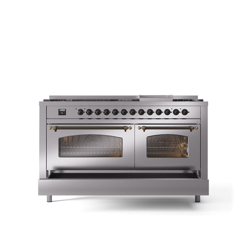 ILVE Nostalgie 60" Dual Fuel Range with 9 Sealed Burners Griddle Triple Glass Door - UP60FNMP