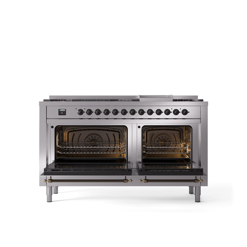 ILVE Nostalgie 60" Dual Fuel Range with 9 Sealed Burners Griddle Triple Glass Door - UP60FNMP