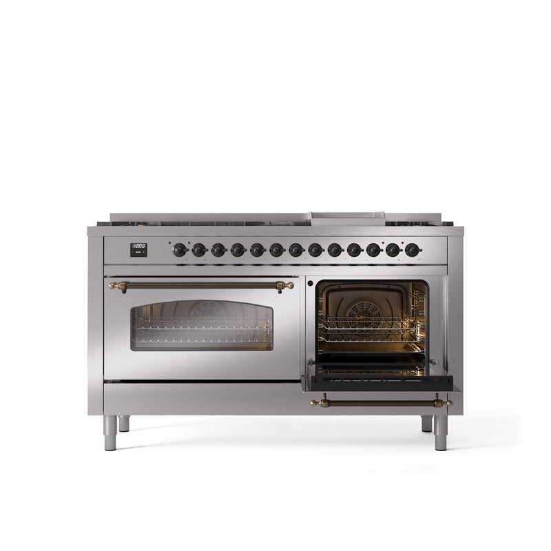 ILVE Nostalgie 60" Dual Fuel Range with 9 Sealed Burners Griddle Triple Glass Door - UP60FNMP