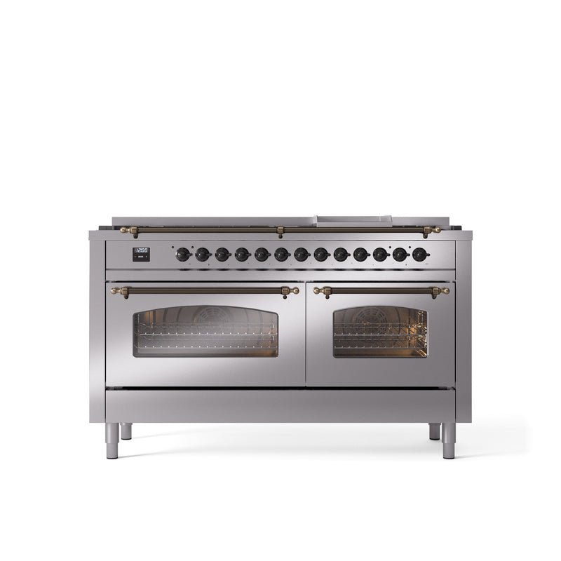 ILVE Nostalgie 60" Dual Fuel Range with 9 Sealed Burners Griddle Triple Glass Door - UP60FNMP