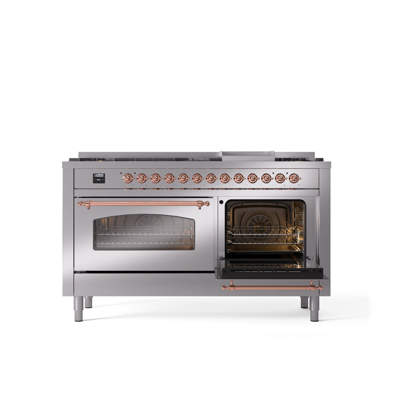 ILVE Nostalgie 60" Dual Fuel Range with 9 Sealed Burners Griddle Triple Glass Door - UP60FNMP