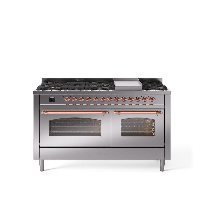 ILVE Nostalgie 60" Dual Fuel Range with 9 Sealed Burners Griddle Triple Glass Door - UP60FNMP