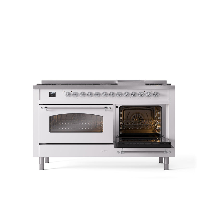 ILVE Nostalgie 60" Dual Fuel Range with 9 Sealed Burners Griddle Triple Glass Door - UP60FNMP